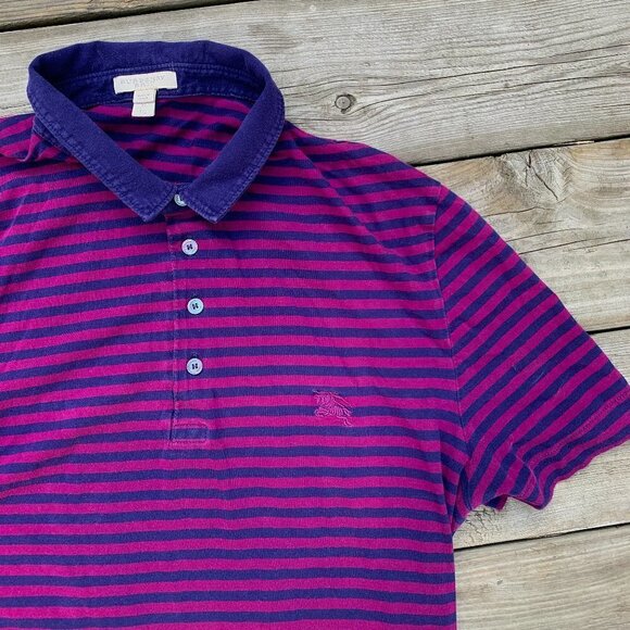 Vintage Striped Burberry Brit Polo Button Up Shirt XL - Picture 1 of 6